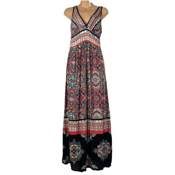 Angie Babydoll Maxi Dress sz S Colorful Y2K Hippie Southwestern Strappy Artsy - Picture 1 of 12